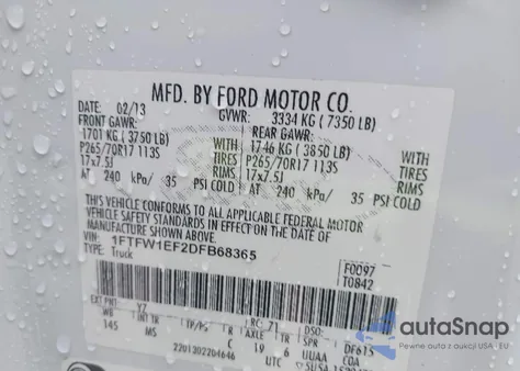 2013 Ford F-150 Xlt from USA, damaged, VIN 1FTFW1EF2DFB68365